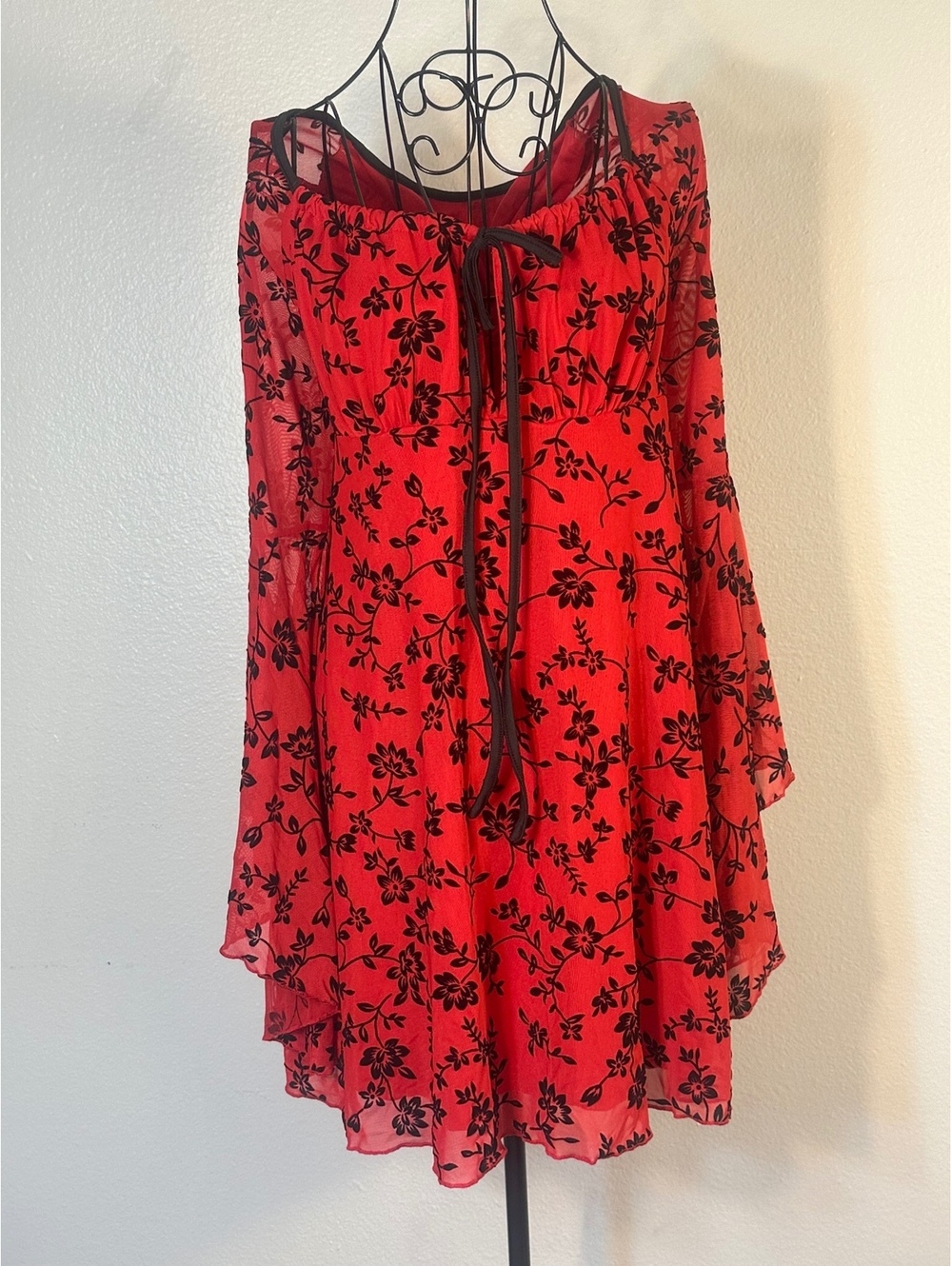 Fairycore Goth Whimsigoth Floral Bell Sleeve Mini Dress